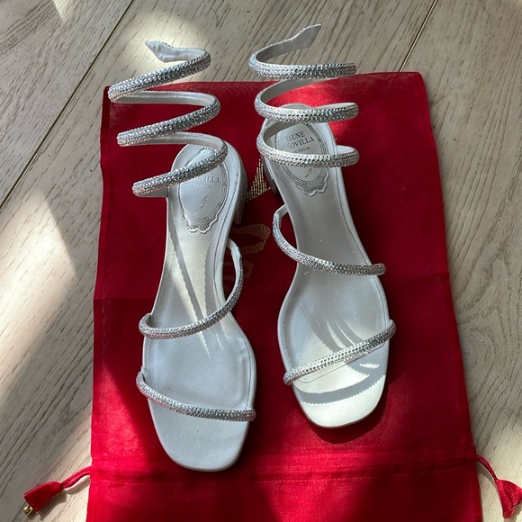 Authentic Rene Caollia Cleo crystal-embellished satin sandals - Picture 1 of 8
